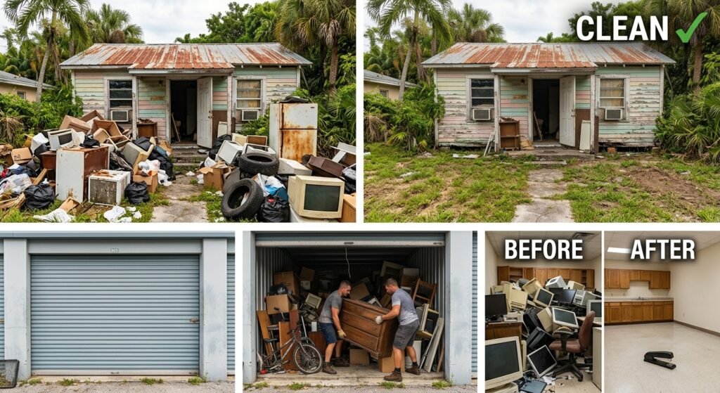 Before and after junk removal clean out Fort Lauderdale and Miami, Fl